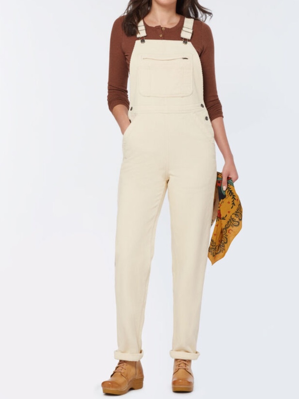 Duluth Trading Co Cream Women's Corduroy Bib Overalls. Size 12.